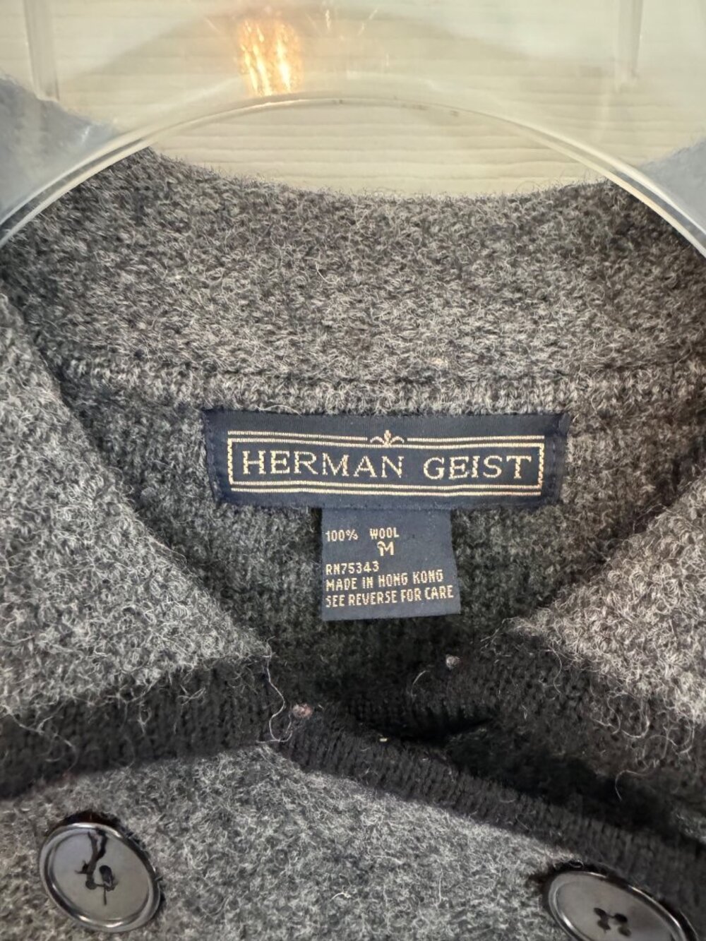 Vintage 90's Herman Geist Grey 100% Wool Double Breasted Jacket Size Medium - Picture 3 of 8